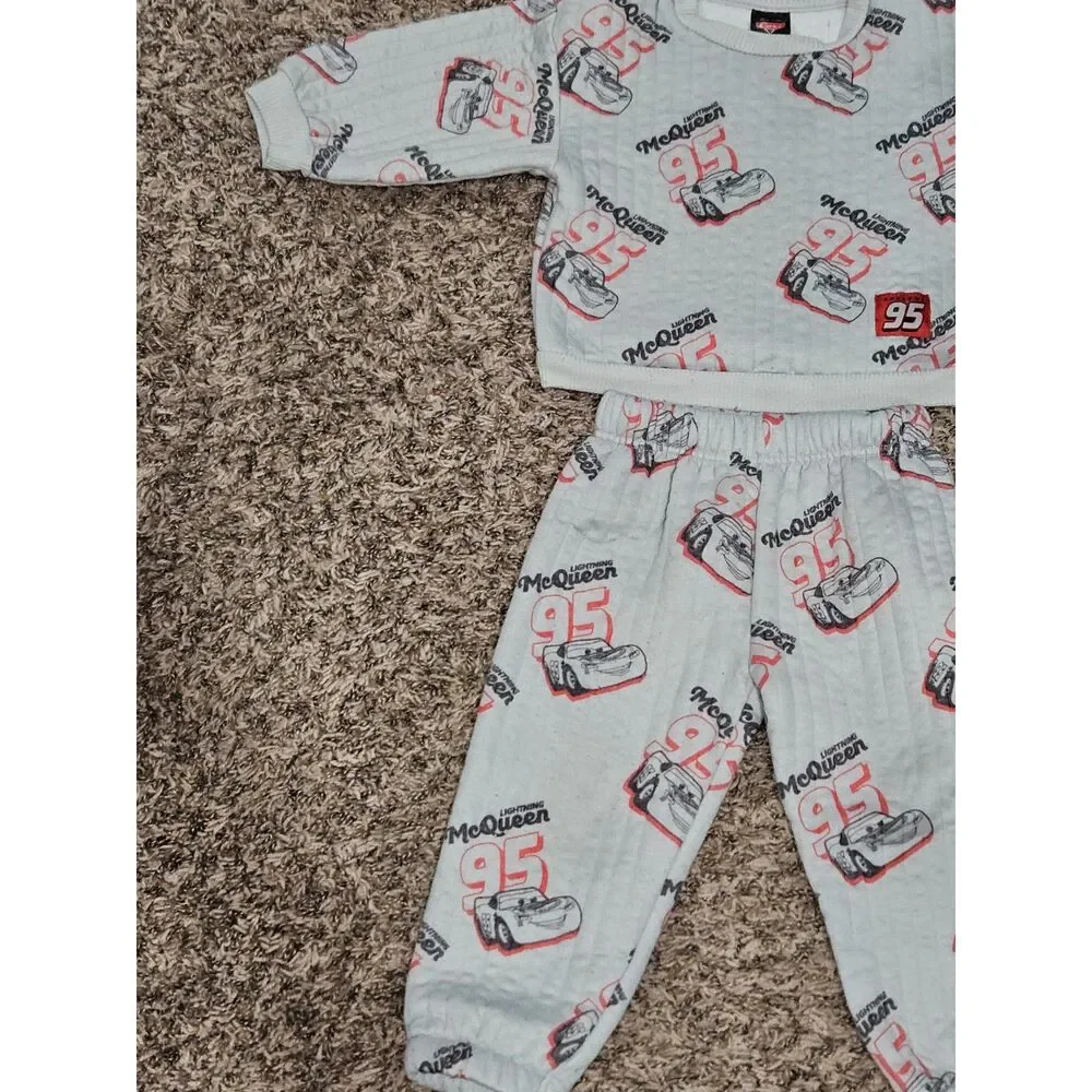 Disney Pixar Cars Lightning McQueen 2-Piece Quilted Pajama Set Toddler Size 3T